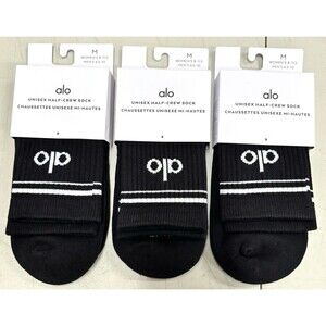 3 Pair ALO Yoga Unisex Half-Crew Socks Black Size Medium NWT FREE SHIPPING